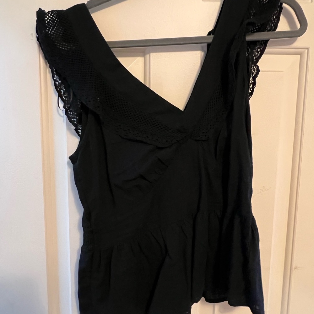 Black Sleeveless Top with Lace Detail